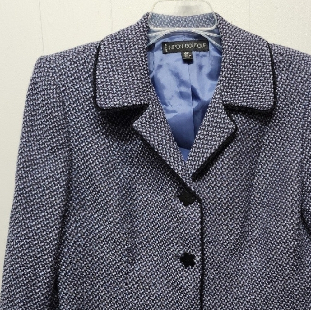 Nipon Boutique Brocade Jacket Blazer Blue Size 6 Petite‎ B381